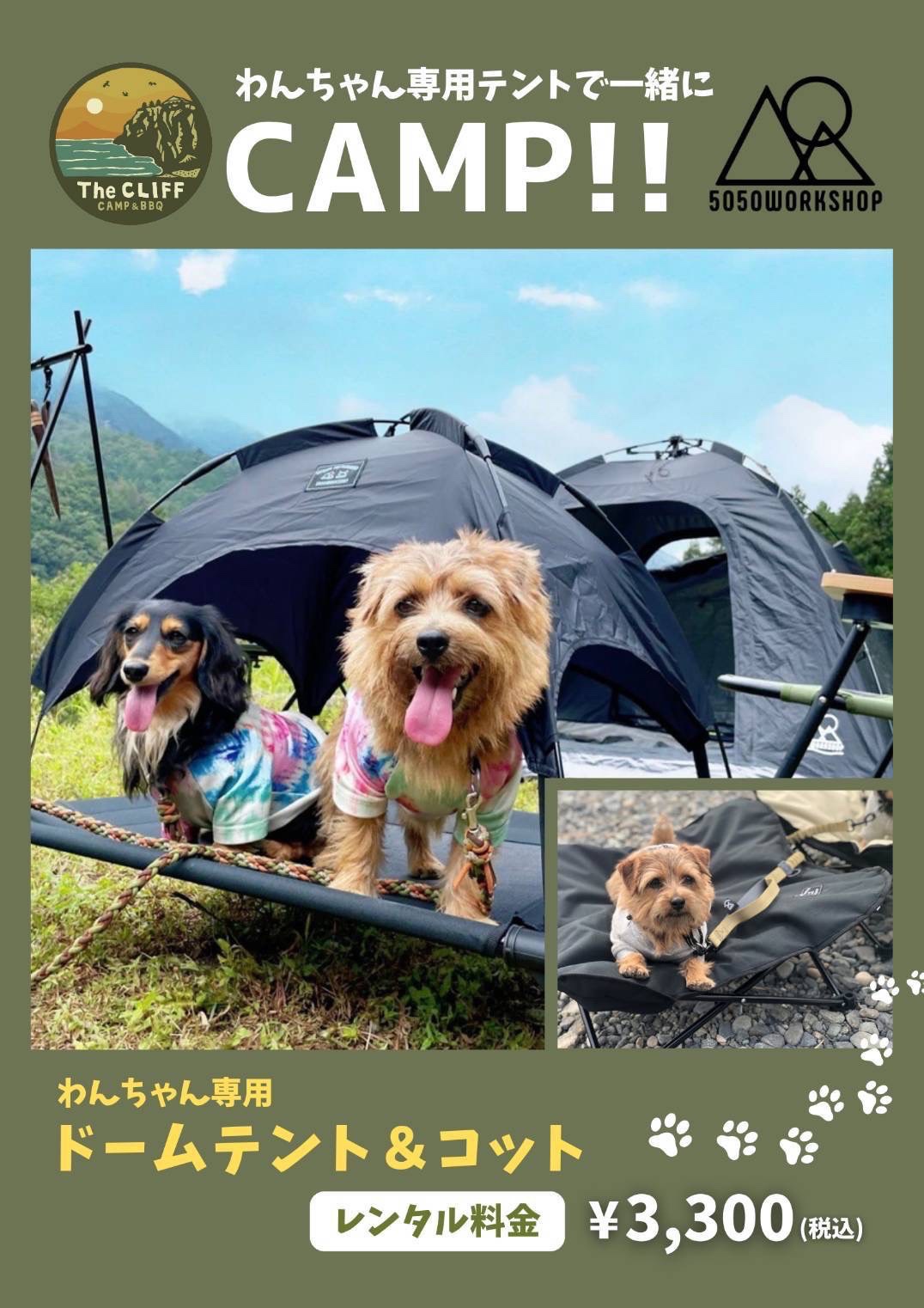 わんちゃん専用ドームテント&コット　レンタル料金：3300円